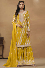 Yellow Georgette Resham_Embroidery Full Sleeve Round Neck Pakistani Salwar Kameez