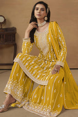 Yellow Georgette Resham_Embroidery Full Sleeve Round Neck Pakistani Salwar Kameez