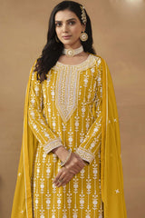 Yellow Georgette Resham_Embroidery Full Sleeve Round Neck Pakistani Salwar Kameez