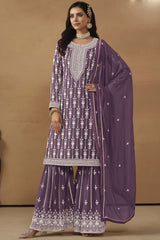 Purple Georgette Resham_Embroidery Full Sleeve Round Neck Pakistani Salwar Kameez