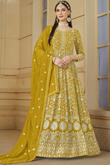 Yellow Georgette Embroidered Full Sleeve Round Neck Anarkali Salwar Kameez