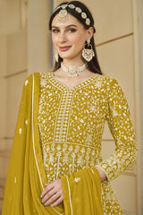 Yellow Georgette Embroidered Full Sleeve Round Neck Anarkali Salwar Kameez