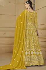 Yellow Georgette Embroidered Full Sleeve Round Neck Anarkali Salwar Kameez