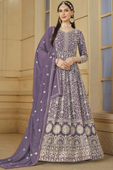 Lavender Georgette Embroidered Full Sleeve Round Neck Anarkali Salwar Kameez