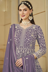 Lavender Georgette Embroidered Full Sleeve Round Neck Anarkali Salwar Kameez