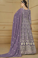 Lavender Georgette Embroidered Full Sleeve Round Neck Anarkali Salwar Kameez