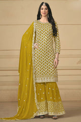 Yellow Georgette Embroidered Full Sleeve Round Neck Pakistani Salwar Kameez