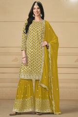 Yellow Georgette Embroidered Full Sleeve Round Neck Pakistani Salwar Kameez