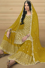 Yellow Georgette Embroidered Full Sleeve Round Neck Pakistani Salwar Kameez