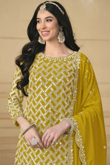 Yellow Georgette Embroidered Full Sleeve Round Neck Pakistani Salwar Kameez