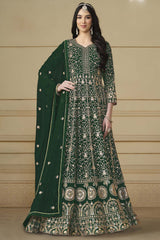 Green Georgette Embroidered Full Sleeve V Neck Anarkali Salwar Kameez