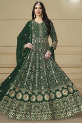 Green Georgette Embroidered Full Sleeve V Neck Anarkali Salwar Kameez