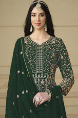 Green Georgette Embroidered Full Sleeve V Neck Anarkali Salwar Kameez