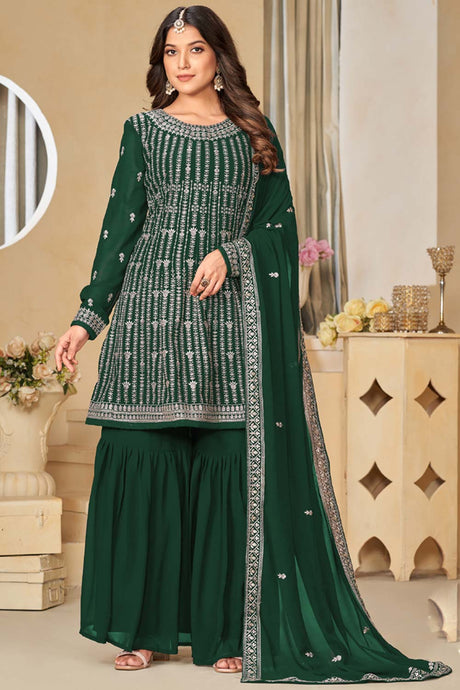 Green Georgette Embroidered Full Sleeve Round Neck Pakistani Salwar Kameez