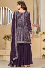 Violet Georgette Embroidered Full Sleeve Round Neck Pakistani Salwar Kameez