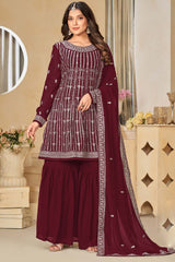 Maroon Georgette Embroidered Full Sleeve Round Neck Pakistani Salwar Kameez