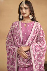 Pink Georgette Embroidered Full Sleeve Round Neck Salwar Kameez