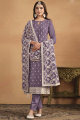 Purple Georgette Embroidered Full Sleeve Round Neck Salwar Kameez