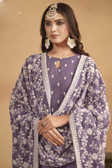 Purple Georgette Embroidered Full Sleeve Round Neck Salwar Kameez