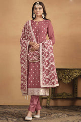 Peach Georgette Embroidered Full Sleeve Round Neck Salwar Kameez