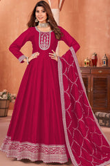 Red Silk Embroidered Full Sleeve Round Neck Anarkali Salwar Kameez