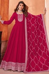 Red Silk Embroidered Full Sleeve Round Neck Anarkali Salwar Kameez