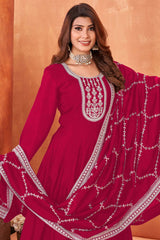 Red Silk Embroidered Full Sleeve Round Neck Anarkali Salwar Kameez