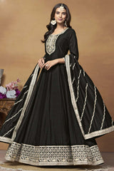 Black Silk Embroidered Full Sleeve Round Neck Anarkali Suit