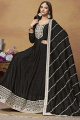 Black Silk Embroidered Full Sleeve Round Neck Anarkali Suit