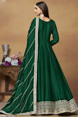 Green Silk Embroidered Full Sleeve Round Neck Anarkali Suit