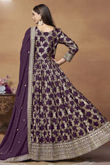 Wine Silk Embroidered Full Sleeve V Neck Anarkali Suit