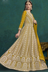 Yellow Georgette Embroidered Full Sleeve Round Neck Anarkali Suit