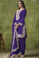 Purple Silk Embroidered Full Sleeve V Neck Salwar Kameez