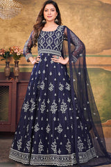 Navy Blue Net Embroidery Anarkali Suit