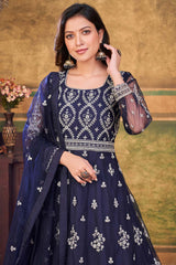 Navy Blue Net Embroidery Anarkali Suit