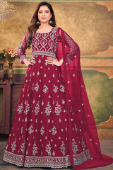 Rani Pink Net Embroidery Anarkali Suit