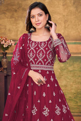 Rani Pink Net Embroidery Anarkali Suit