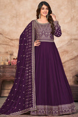 Purple Art Silk Embroidery Anarkali Suit