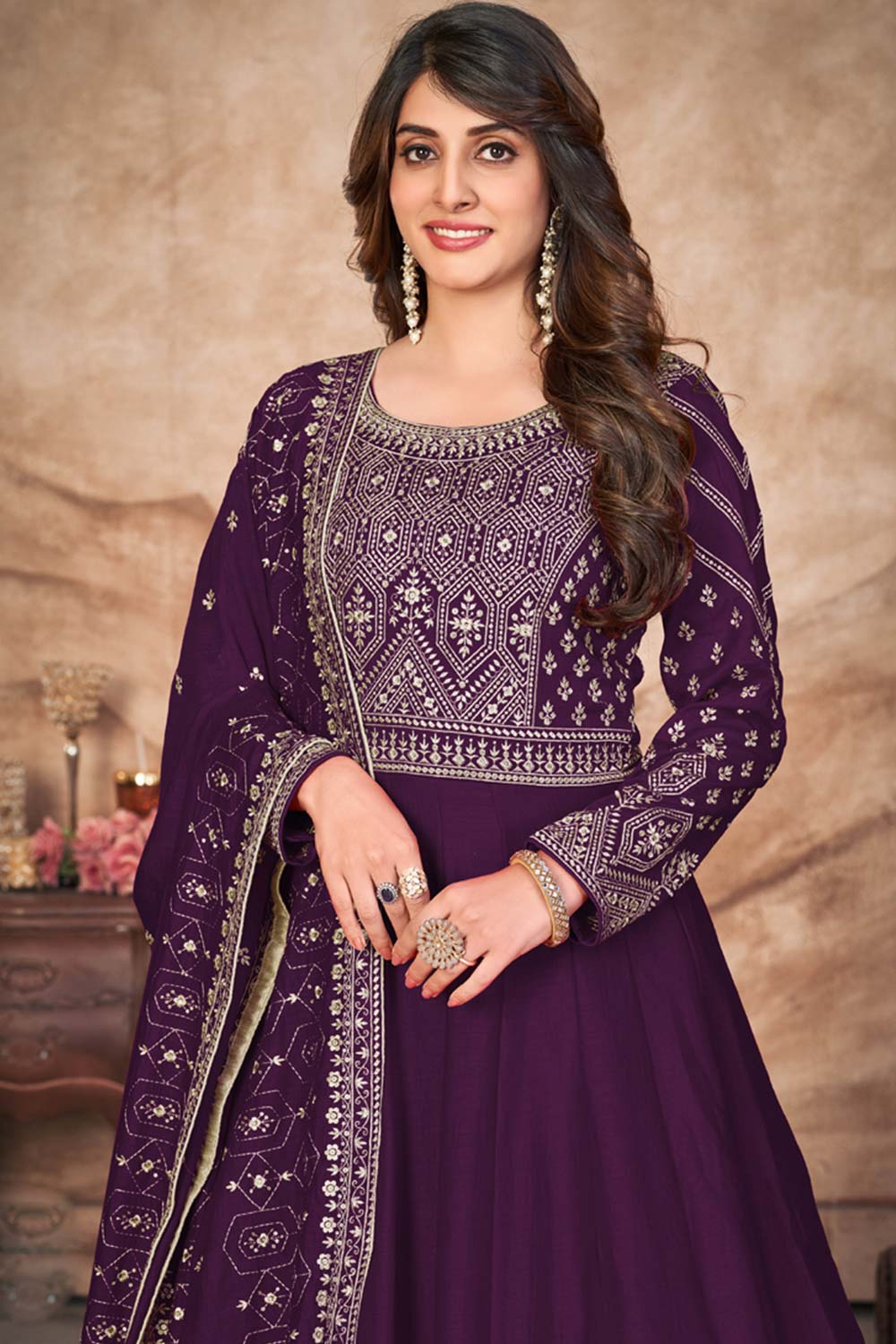 Purple Art Silk Embroidery Anarkali Suit