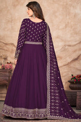 Purple Art Silk Embroidery Anarkali Suit