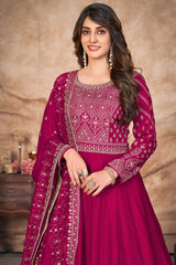 Rani Pink Art Silk Embroidery Anarkali Suit