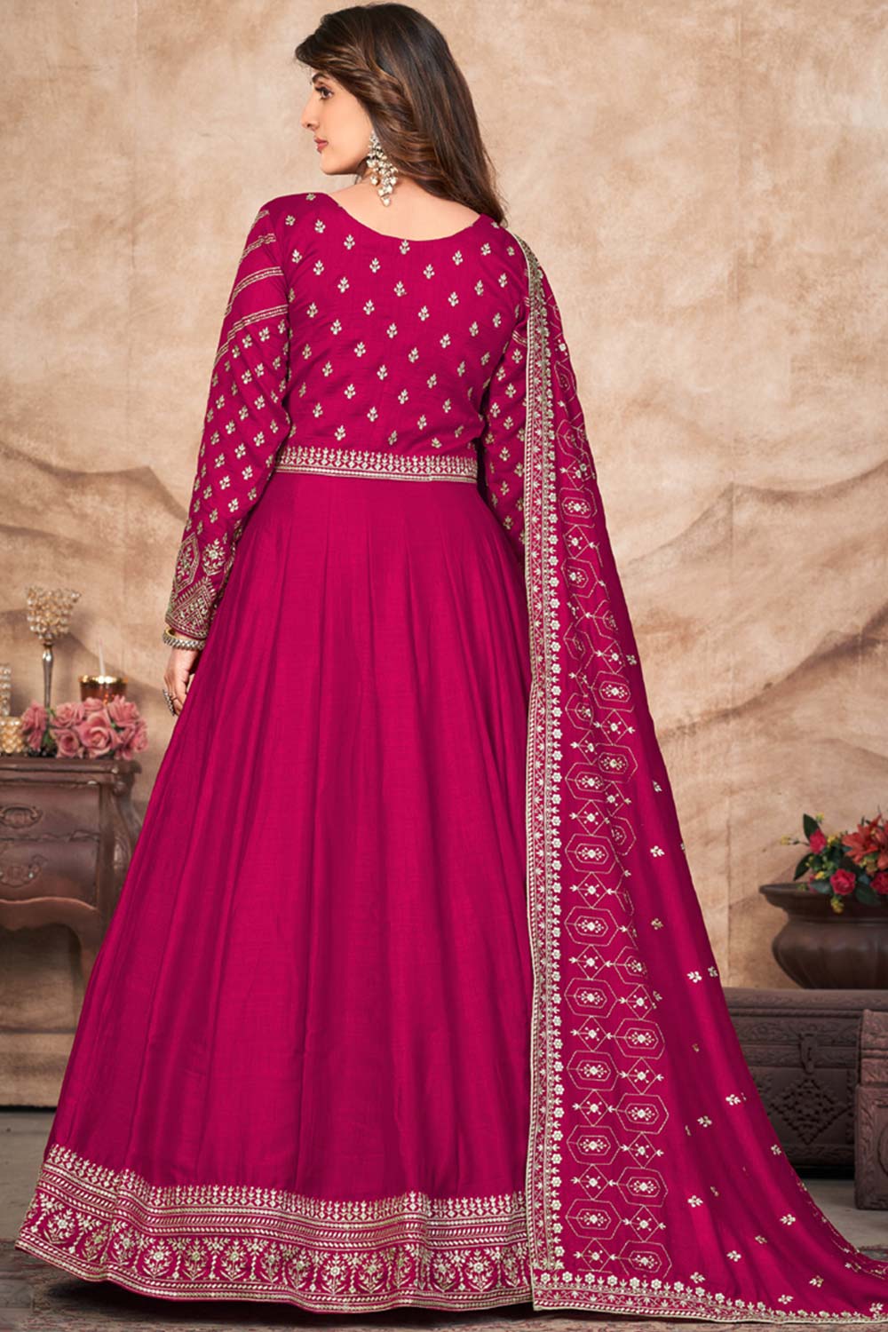 Rani Pink Art Silk Embroidery Anarkali Suit