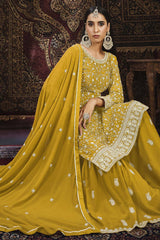 Yellow Faux Georgette Sharara Suit