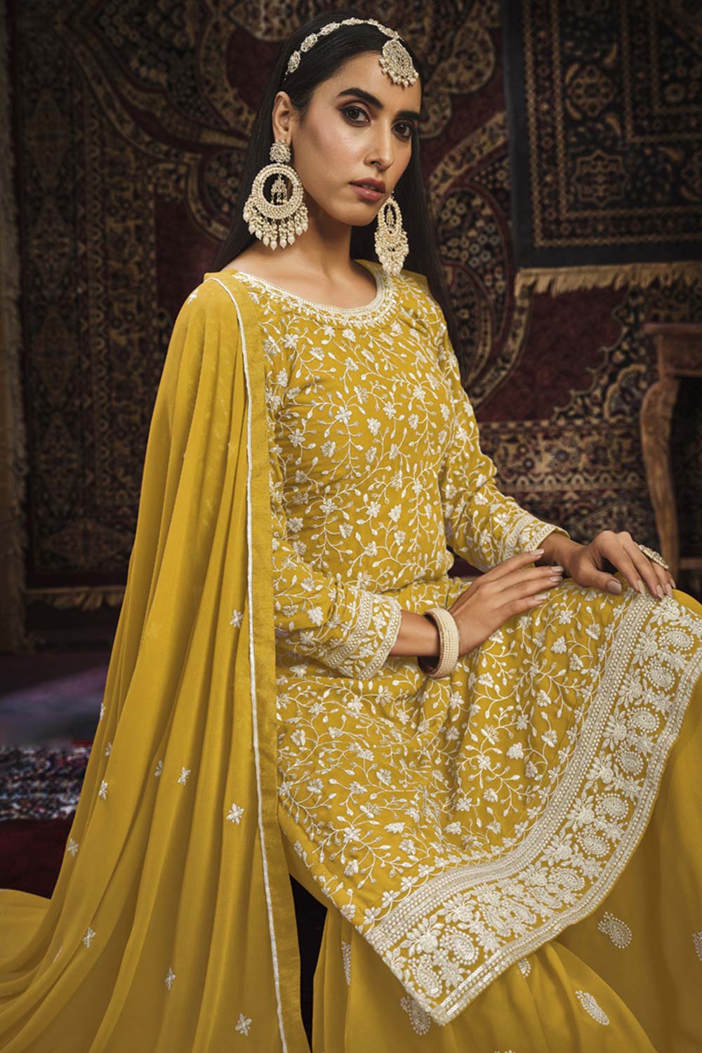 Yellow Faux Georgette Sharara Suit