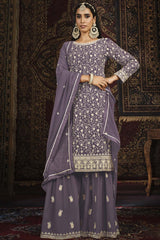 Purple Faux Georgette Sharara Suit