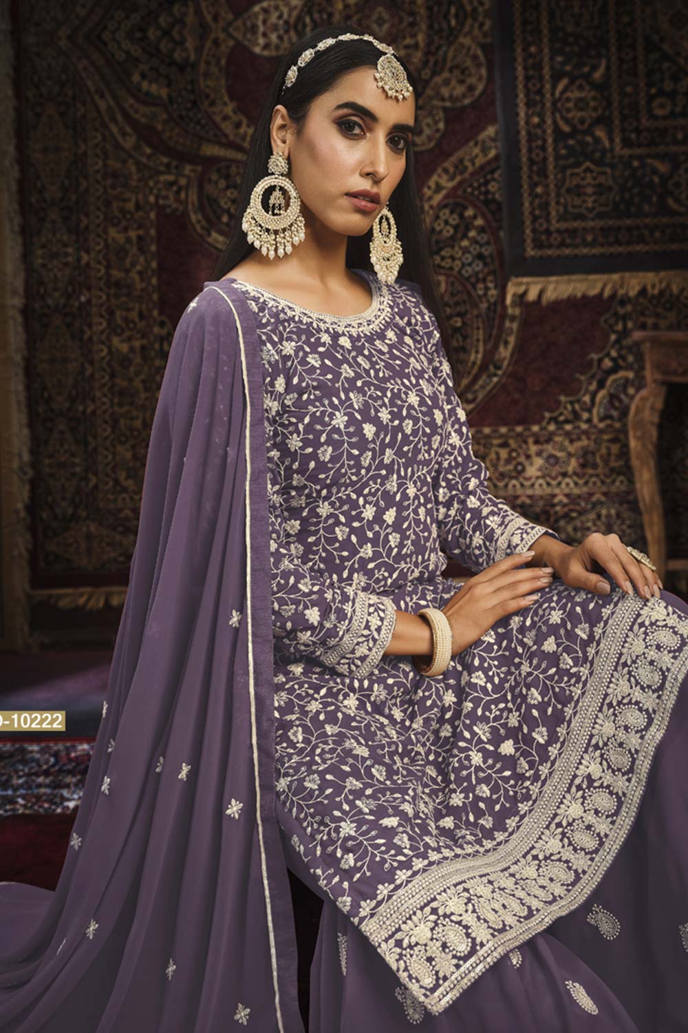 Purple Faux Georgette Sharara Suit