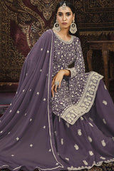 Purple Faux Georgette Sharara Suit