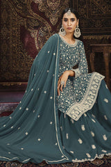 Dark Grey Faux Georgette Sharara Suit