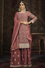 Brown Faux Georgette Sharara Suit