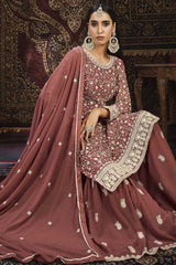 Brown Faux Georgette Sharara Suit